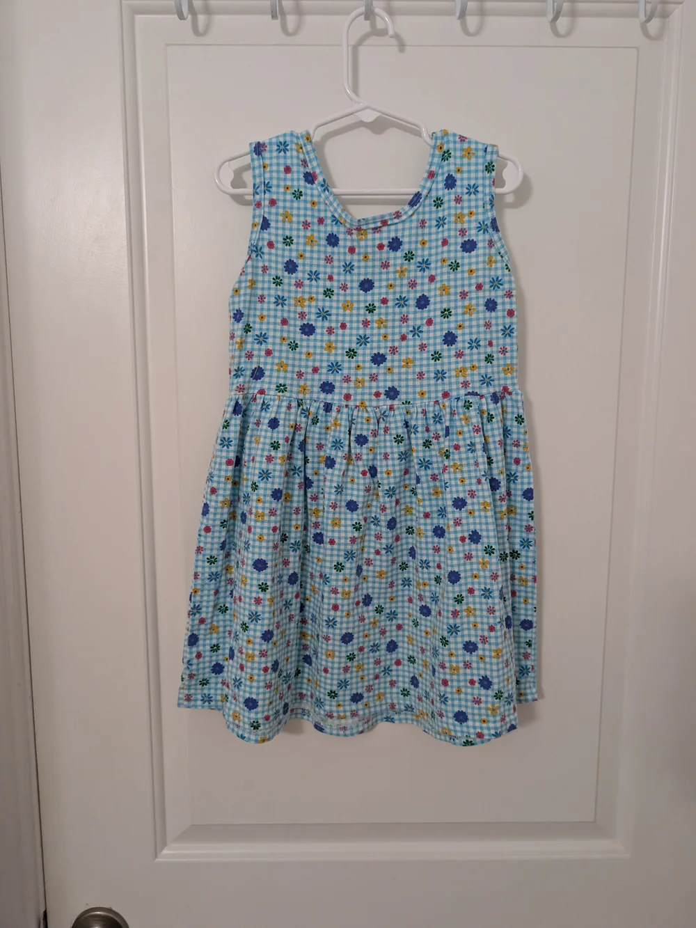 Vintage New Moves Girls 6 Blue Gingham Floral Cottagecore Dress 90s
